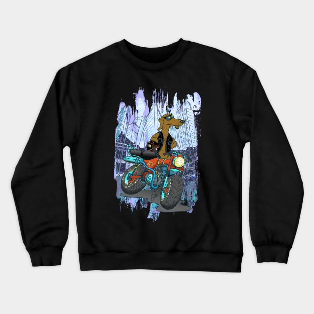 Daxhound and his motorcycle and background Crewneck Sweatshirt by Andres7B9